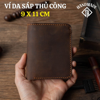 Bóp nam da bò sáp thủ công ngựa điên cổ điển TH HANDMADE , Ví da bò mini Vintage màu Nâu/đen có khóa, Bụi bặm cá tính