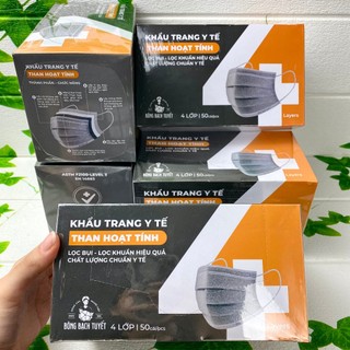 Combo 3 hộp Khẩu trang THAN HOẠT TÍNH 4 lớp BẠCH TUYẾT mới 50 cái / hộp chính hãng Bông Bạch Tuyết