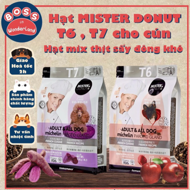 Hạt cao cấp cho chó Mister Donut T6, T7 hạt mix thịt sấy