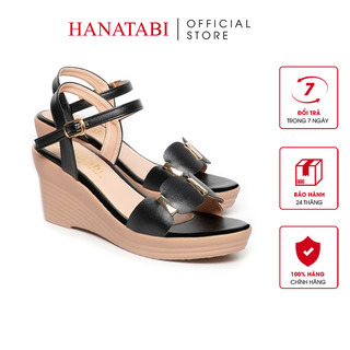 Giày sandal nữ đế xuồng pu siêu nhẹ cao 7cm hanatabi quai ngang hậu c mã hnsdx7f990