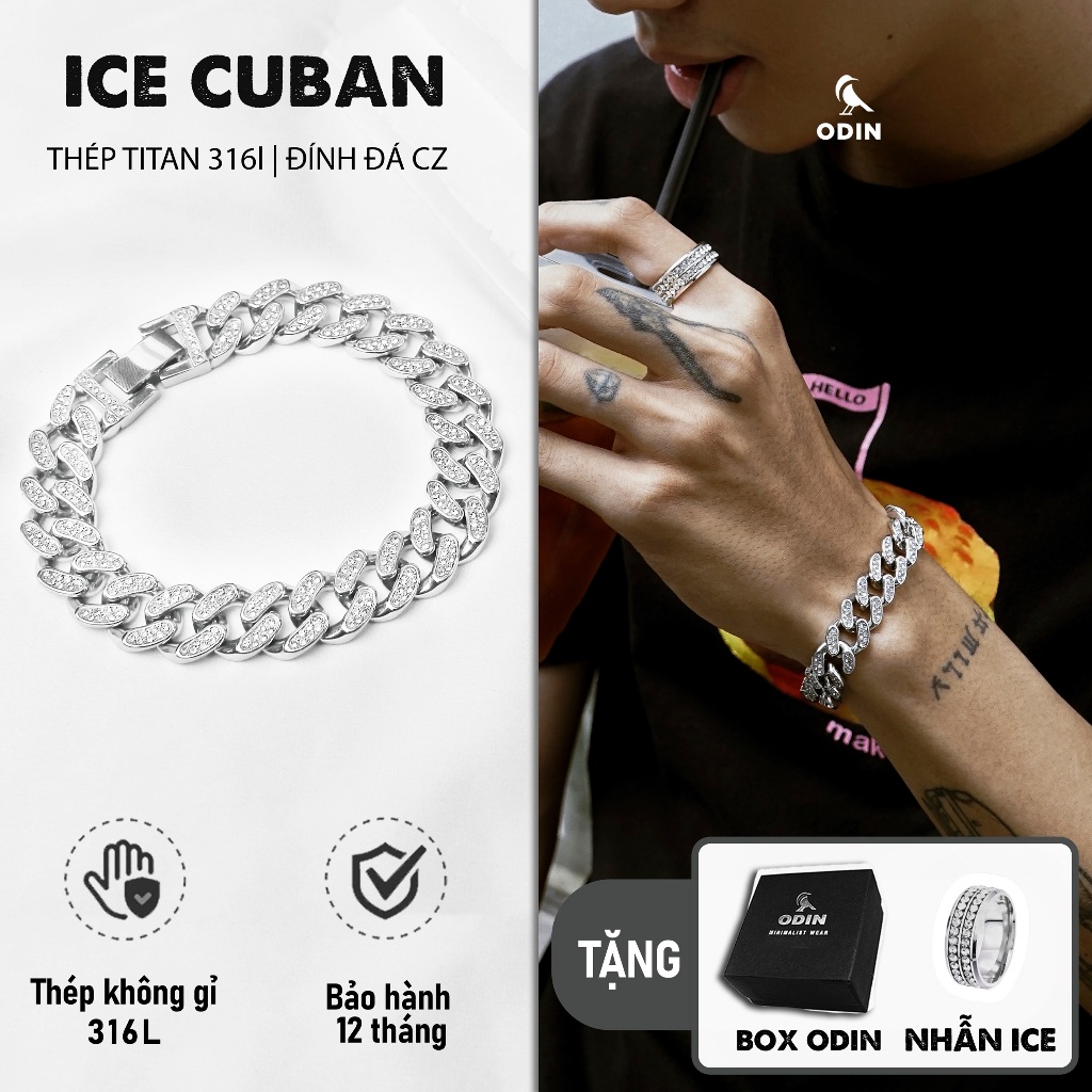  Vòng tay ODIN Ice Cuban đính đá CZ - Thép Titan 316L SIÊU BỀN - KHÔNG GỈ - KHÔNG ĐEN - TẶNG KÈM DEAL NHẪN 0Đ 