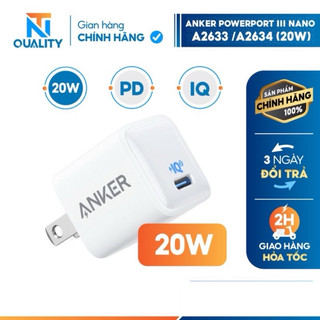 Củ sạc nhanh anker powerport iii nano 20w a2633 /a2634 new bảo hành 12 tháng. sạc nhanh cho ip