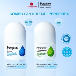 ComboMix Lăn Khử Mùi Perspirex Original 20ml Cho Da Thường và Perspirex Comfort 5ml Cho Da Nhạy Cảm