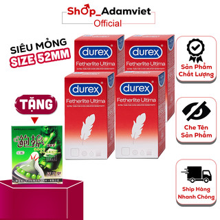 Combo 4 Hộp Bcs SIÊU MỎNG Durex Fetherlite Ultima Size 49-52mm, Hộp 12 cái. [Hàng Chính Hãng] Bao Cao Su Durex Chân Thực