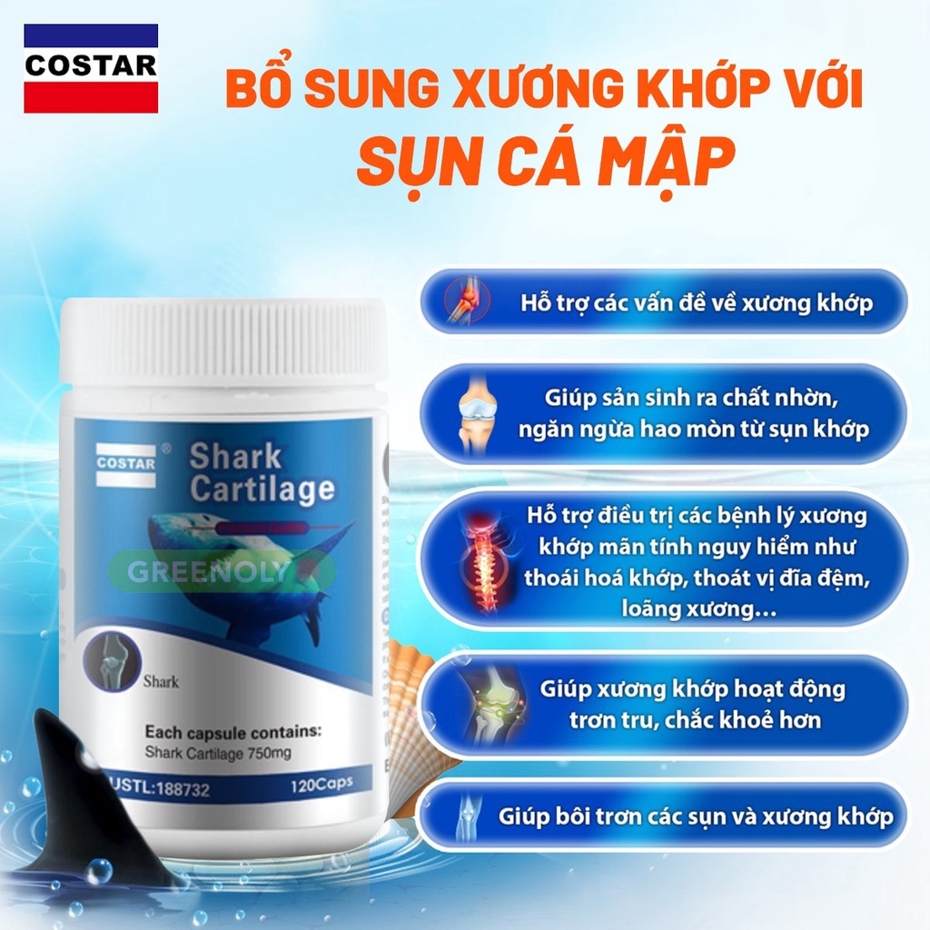 Sụn Cá Mập Costar Blue Shark Cartilage 750mg Hỗ Trợ Sụn Khớp Dây Chằng 30 Viên - Date 10/2026