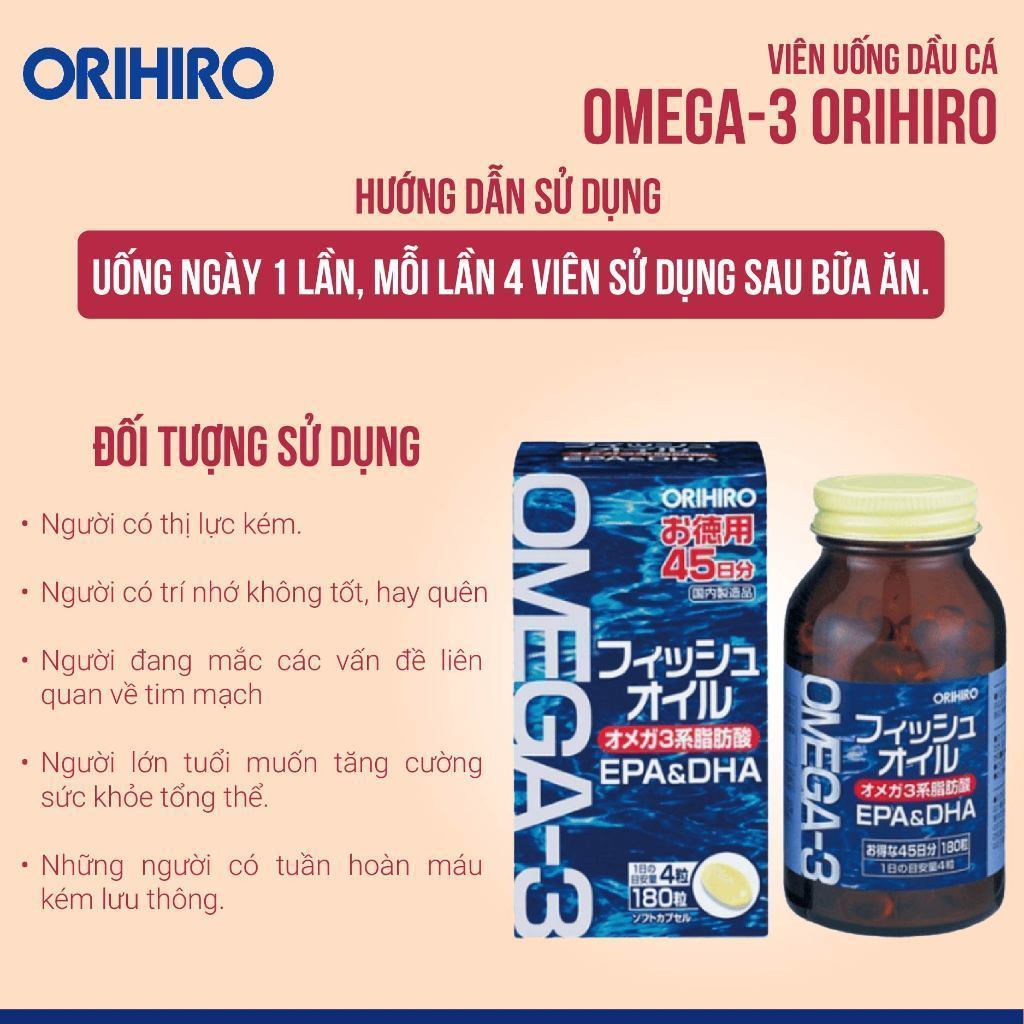 Viên uống dầu cá Omega 3, bổ mắt, bổ não, EPA & DHA Orihiro Nhật Bản 180 viên, Mỹ Phẩm HB