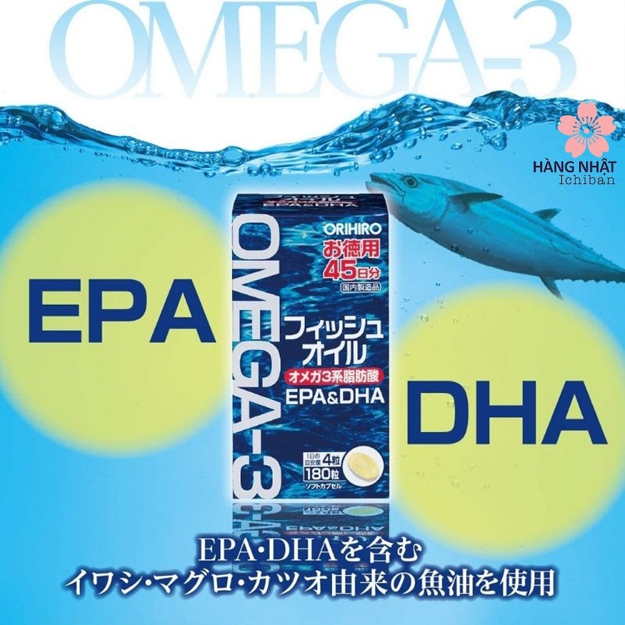 Viên uống dầu cá Omega 3, bổ mắt, bổ não, EPA & DHA Orihiro Nhật Bản 180 viên, Mỹ Phẩm HB