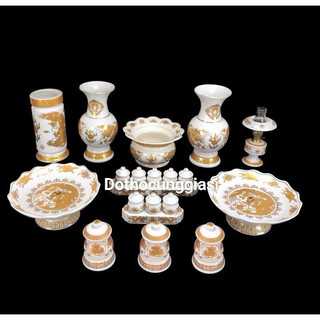 Bộ thờ cúng lư hương bát nhang bình hoa ống đựng nhang đĩa áng chung ly hũ gạo trà đèn dầu