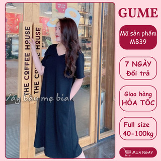 Đầm Bầu Công Sở - Váy Bầu GUME màu Đen dáng suông Chéo Lưng tay cộc chất vải sạn lụa size từ 40-100kg MB39- ảnh thật