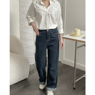 GERME Quần Jean nữ dáng dài ống suông, Quần ống rộng chỉ nổi basic chất vải denim mềm dễ phối đồ hack dáng Q6240622