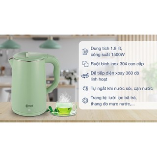 [Có hỏa tốc TPHCM ] Bình đun siêu tốc inox 304 1.8L COMET - CM8218