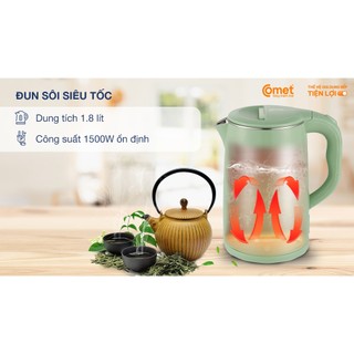 [Có hỏa tốc TPHCM ] Bình đun siêu tốc inox 304 1.8L COMET - CM8218