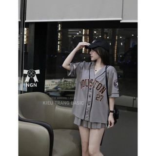 Set váy xốp chữ boston màu ghi kiều trang