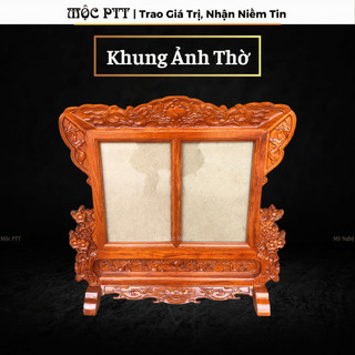 Khung ảnh thờ đôi mẫu hoa mai gỗ hương đá kích thước 18 x 24 , 21 x 31 và 25 x 35 cm