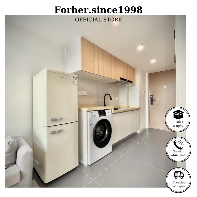 Tủ lạnh 2 cánh Demuller 136L tiết kiệm điện, bảo hành 12th, thiết kế cổ điển, Forher.since1998