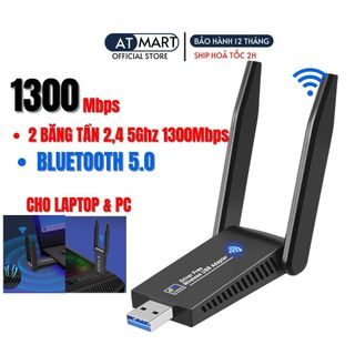 [HỎA TỐC ] USB WiFi Bluetooth 2 in1 ,USB WIFI 5G Kèm USB Bluetooth 5.0, Băng Tần Kép Chuẩn AC 1300Mbps cho PC laptop, PC