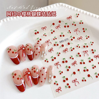 Sticker dâu cherry nơ dán móng phụ kiện trang trí nail