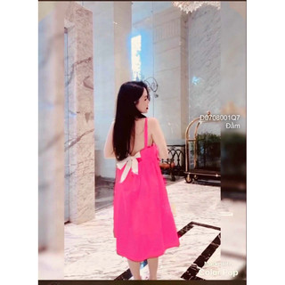 Đầm thô hồng phối nơ lưng 2s 0824 thaotranshop90