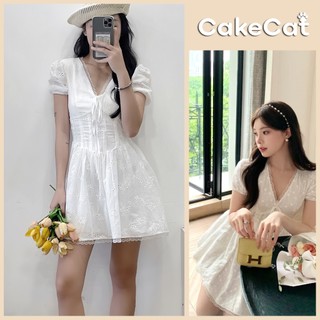 Đầm - Váy Hoa Chất Boi Ren Hoa Dáng Xòe Váy Cổ V Tiểu Thư Sang Chảnh Đi Chơi Du Lịch Cakecat