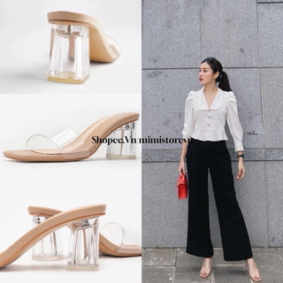 Guốc một quai mica trong suốt cao 6cm ZR xuất Full box MS-LX20