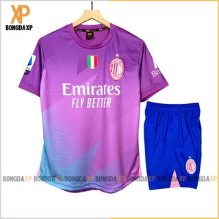 Quần Áo Bóng Đá Ac Milan Tím, Đồ Đá Banh Vải Mè Cao Cấp