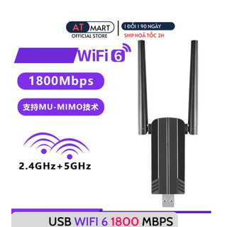 USB thu sóng wifi 6 1800mbps 2 râu nâng cấp WiFi lên 5G cho máy tính pc laptop tần số 2.4G 5G