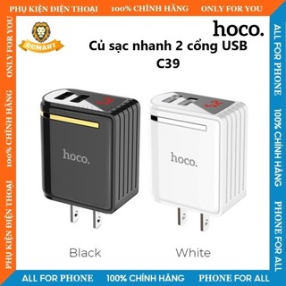 CỦ SẠC NHANH HOCO C39 C39A MAX 5V-2.4A (12W) 2 CỔNG USB LED HIỂN THỊ DÒNG ĐIỆN IC ỔN ĐỊNH ĐIỆN ÁP