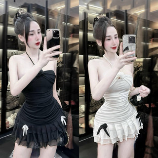 Đầm cup ngực đính bông đính nơ