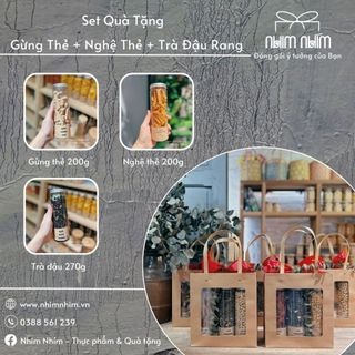Set Qùa Túi Giấy 3 Sản Phẩm Gừng Thẻ+ Nghệ Thẻ+ Trà Đậu Rang