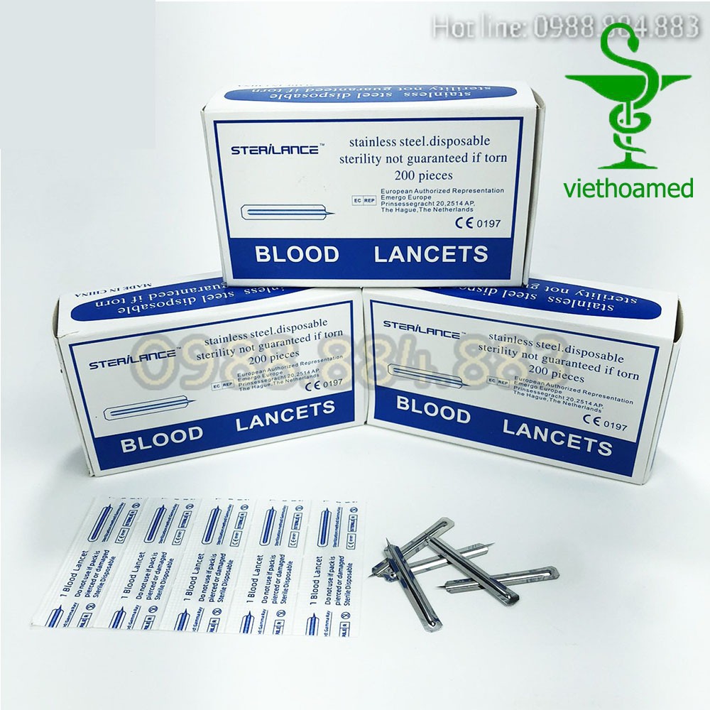 Kim chích máu, kim chích mụn LANCETS hộp 200 chiếc.
