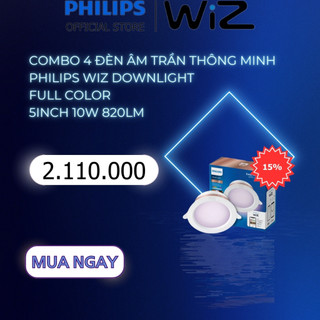 Combo 4 đèn âm trần thông minh Philips Wiz Downlight Full Color 5inch 10W 820lm kết nối Wifi, Matter
