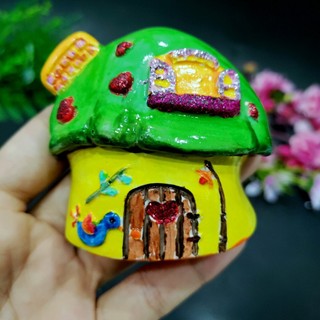 Tượng tô màu NHÀ NẤM 2D, thạch cao trắng (Không kèm màu), luyện vẽ, decor