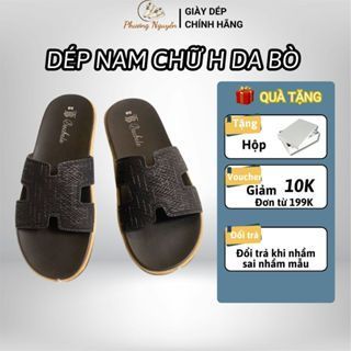 Dép Nam Chữ H Quai Ngang Da Bò Cao Cấp Dép Lê Nam Đế Cao Chống Trơn Trượt Chống Hôi Chân Full Box M6