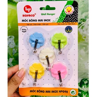 Móc dán tường hình bông mai 5 cái – Móc nhựa dán tường cao cấp Hofaco – Móc 5 bông mai inox HPG92