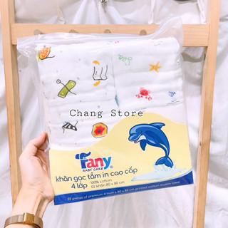 Set 2 Khăn Tắm Xô In Hình 4 Lớp Cao Cấp Fany