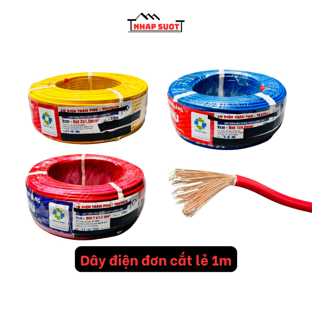 [1 mét] dây điện trần phú 41 phương liệt dây đơn mềm vcm 1,0 / 1,5 / 2,5 / 4,0 lõi đồng mềm nhiều sợi xoắn (đvt: mét)