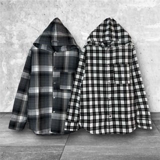Áo Sơ Mi Flannel Caro Tay Dài Có Nón No Tag Cúc Bấm Chất Kate Mỏng Form Rộng Nam Nữ Unisex Phong Cách NUPAKACHI