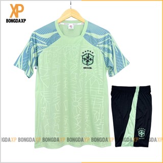 Áo Bóng Đá Brazil Xanh Ngọc, Đồ Đá Banh Vải Thun Lạnh Cao Cấp