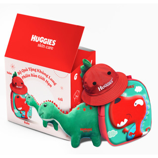 Hộp quà huggies cho bé set 3 món gồm mũ,balo,thú bông khủng long