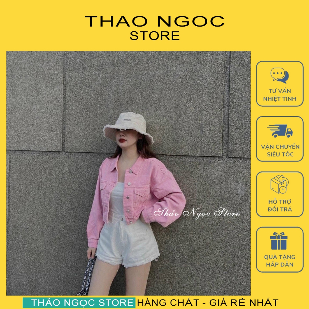 Áo Khoác Jean Nữ Croptop 2 Túi Nắp Tay Dài Hàng Chuẩn! (Có Sẵn, Hình Thật) Thảo Ngọc Store