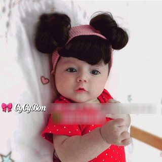 Băng Đô Turban Cho Bé Gái Tóc Giả -Màu Hồng Ruốc Kèm Tóc Mái và Tóc Búi 2 Bên Siêu Xinh