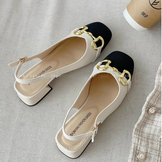 Giày sục nữ mũi tròn , giày sandal nữ đế cao 3cm phối khóa nữ tính thanh lịch siêu bền êm chân mã 001