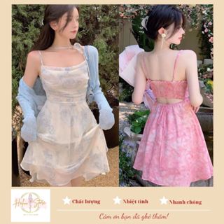 Đầm Hai Dây Hoa Cổ Đổ/ Áo Cardigan Mỏng HT37 HaLuu Store Phong Cách Hàn Quốc Phù Hợp Cho Nữ