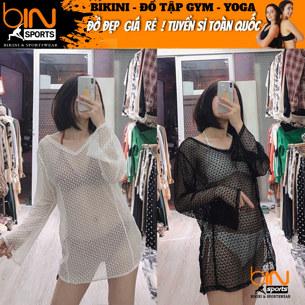Aó khoác ngoài bikini đồ bơi chất liệu thun ren lưới co giãn form rộng thoải mái Bin Sports ALU006