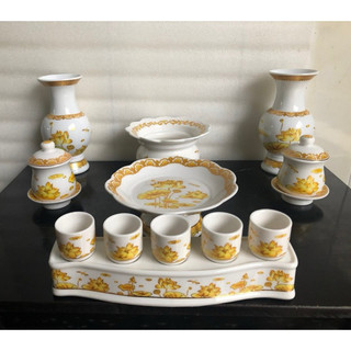 Bộ thờ cúng lư hương bát nhang bình hoa ống đựng nhang đĩa áng chung ly hũ gạo trà đèn dầu