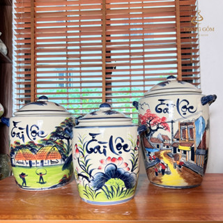 Chum đựng gạo bằng sứ, hũ gạo tài lộc, chum đựng gạo phong thuỷ gốm sứ Bát Tràng