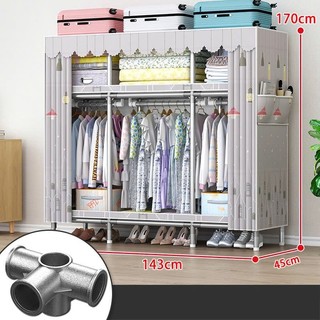 Tủ quần áo Tủ Vải Chốt hợp kim Khung thép  tủ 3 buồng 6 ngăn tủ treo quần áo kệ đựng quần áo cỡ lớn