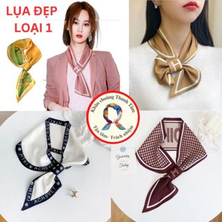  Khăn quàng cổ lụa có nút thắt làm nơ quấn cổ quấn tóc nữ công sở tuban badana 2 lớp in chữ H 