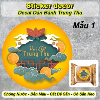 Tem Trung Thu Hình Tròn Dán lên  Vỏ Hộp Và Bánh Trung Thu - Sticker Chống Nước, Cắt Sẵn Sang Trọng