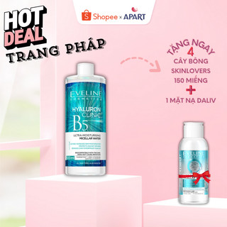 [Tặng nước tẩy trang 100ml] Nước tẩy trang Eveline Hyaluron Clinic B5 tinh chất rau má dưỡng ẩm và phục hồi da 500ML